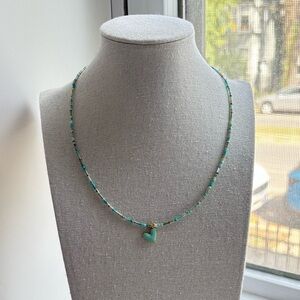 Handmade Heart Charm Beaded Necklace in Ocean Blues